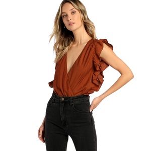 Lulu's Smile A While Surplice Ruffled V-Neck Top Bodysuit
